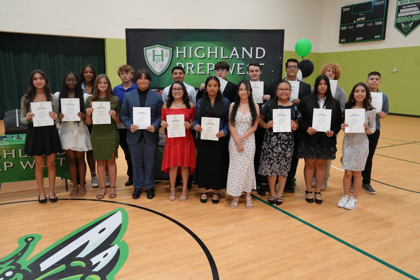 Highland Prep West National Honor Society induction class with their certificates